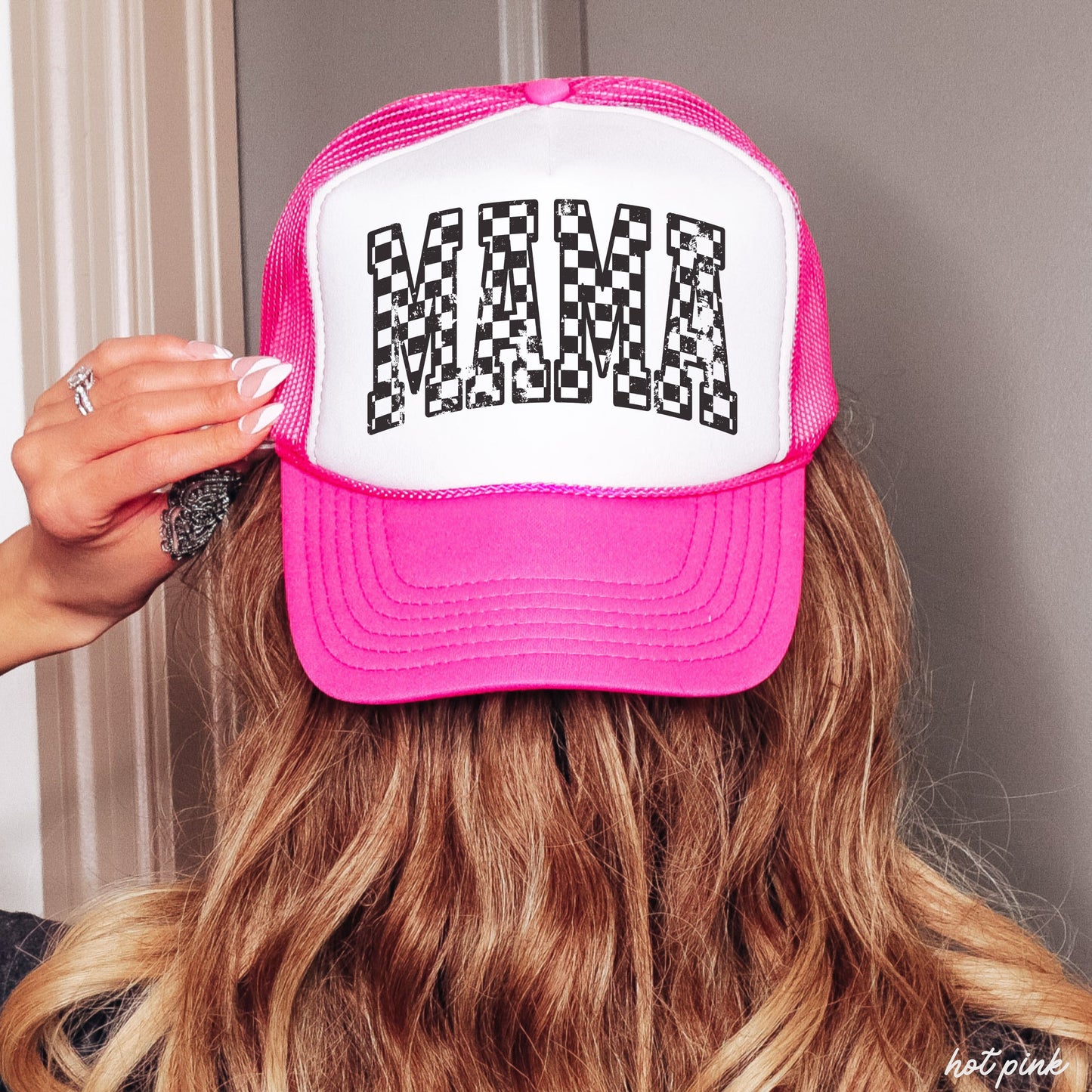 Checkered Mama Outline Trucker Hat *9 COLORS