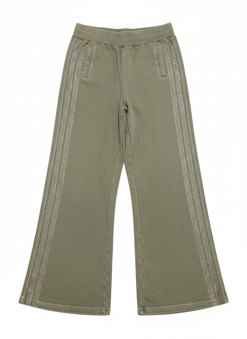 Tween Rhinestone Stripe French Terry Set – Olive (Top & Pants Sold Separately)
