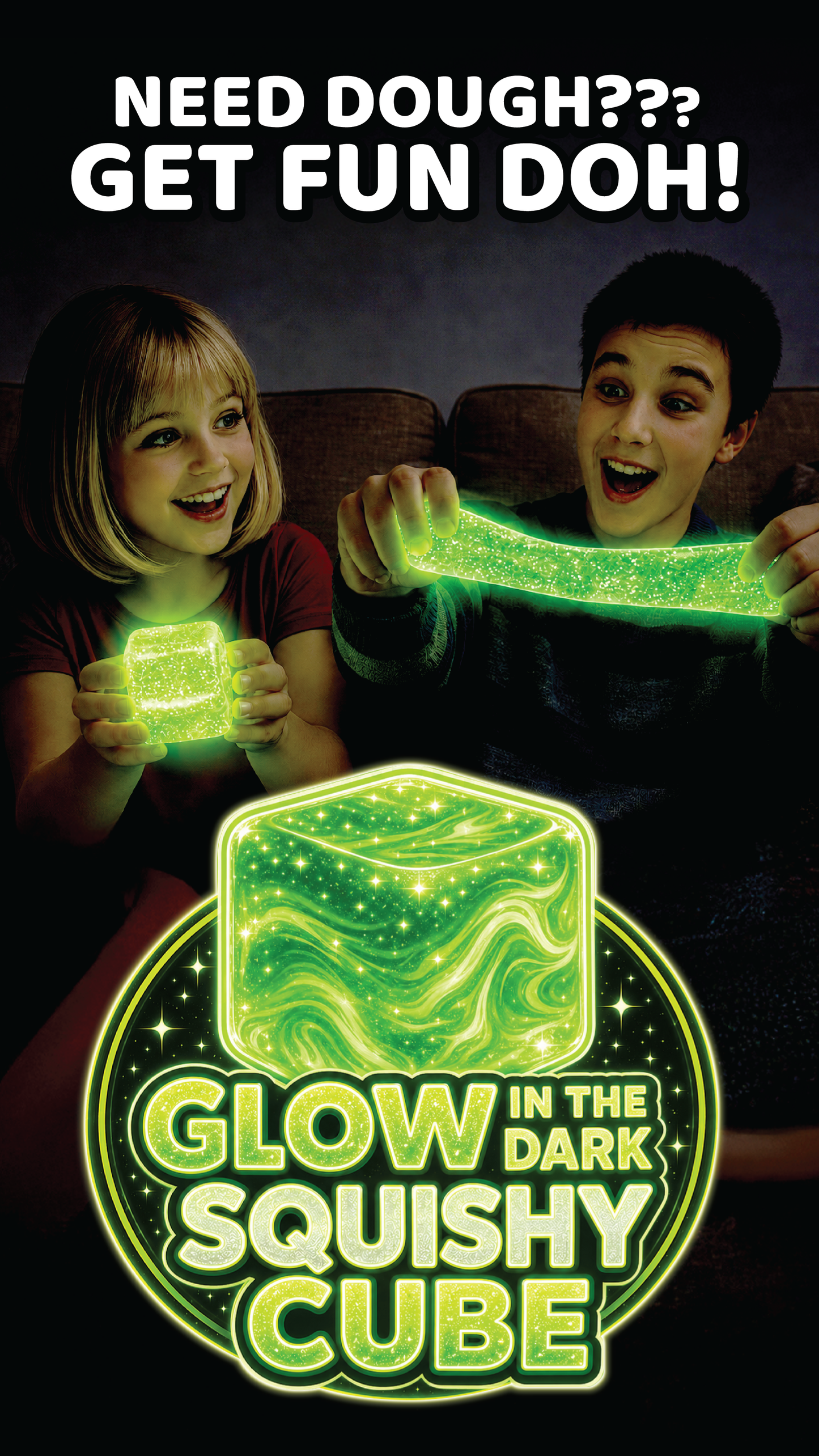 Fun Doh Glow in the Dark Sparkle Cube Squishy | Sensory Fidget Toy