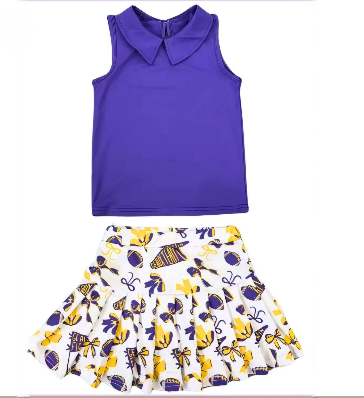Girls Purple & Gold Gameday Cheer Set – Geaux Fight Win Top & Skort