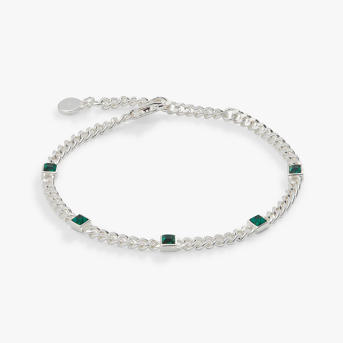 May Birthstone Emerald Curb Chain Bracelet