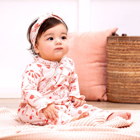 Baby Girl Pink Floral Eyelet Cotton Zipper Romper