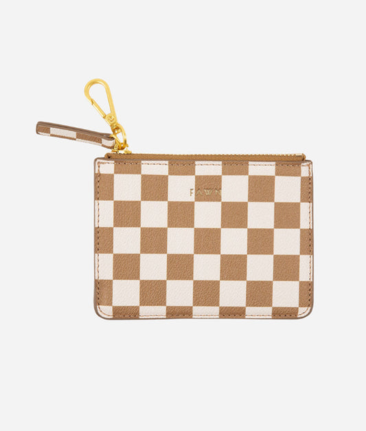 The Wallet Pouch - Tan/White Check