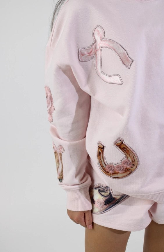 Tween Girls Velvet Western Icons Fleece Sweatshirt – Embroidered Cowgirl Style