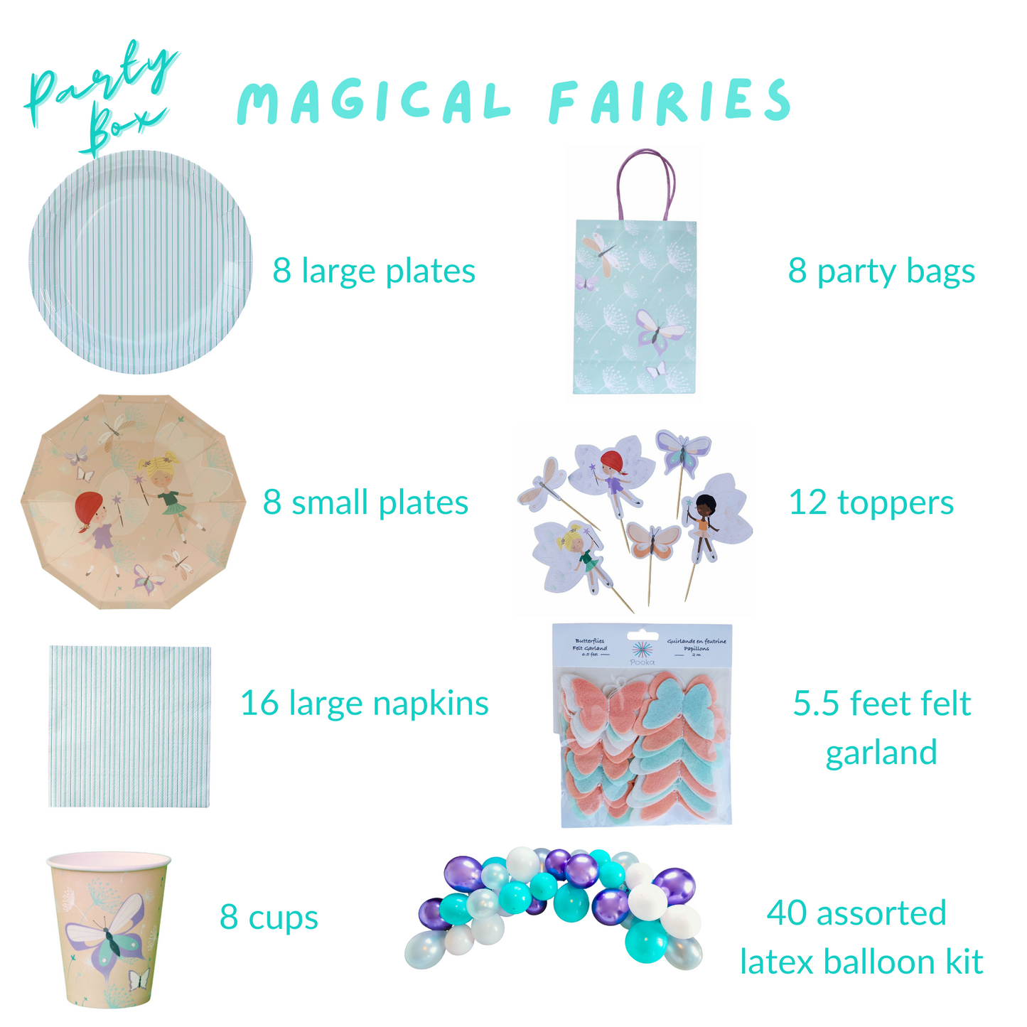 Fairy Birthday Party Supplies Kit – Plates, Cups, Napkins & More | Party in a Box