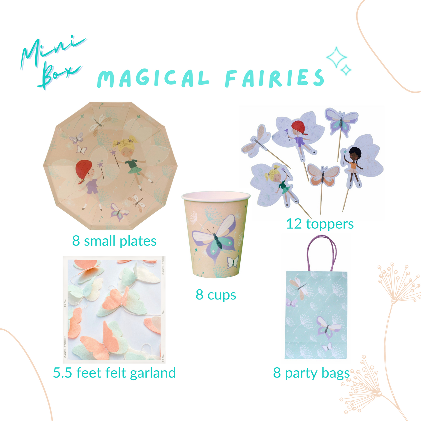 Fairy Birthday Party Supplies Kit – Plates, Cups, Napkins & More | Party in a Box