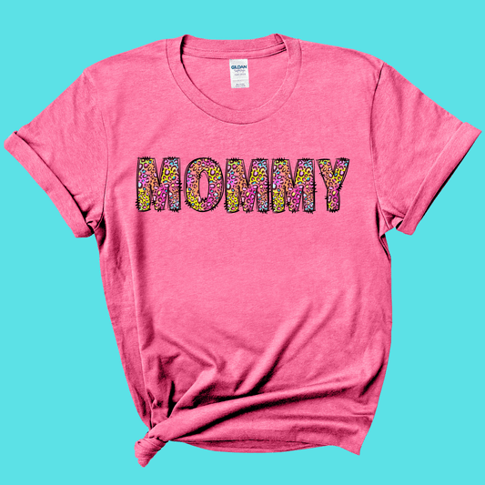 Mommy Rainbow Leopard Graphic Tee