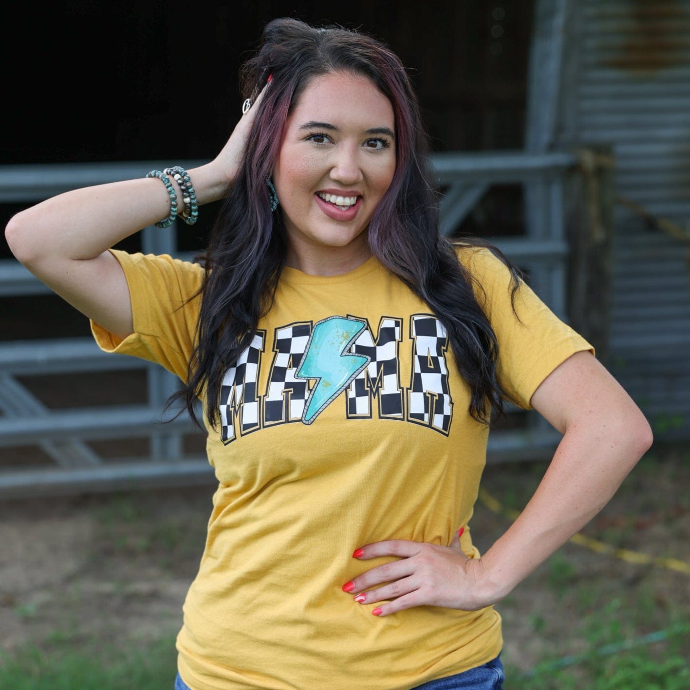 Checkered Lightning MAMA Soft Graphic Tee