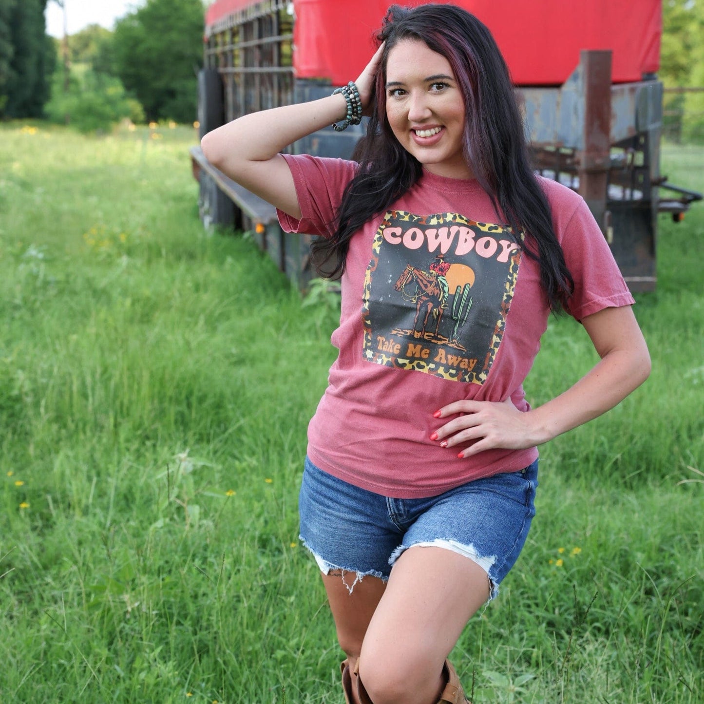 Cowboy Take Me Away Leopard Border Soft Graphic Tee