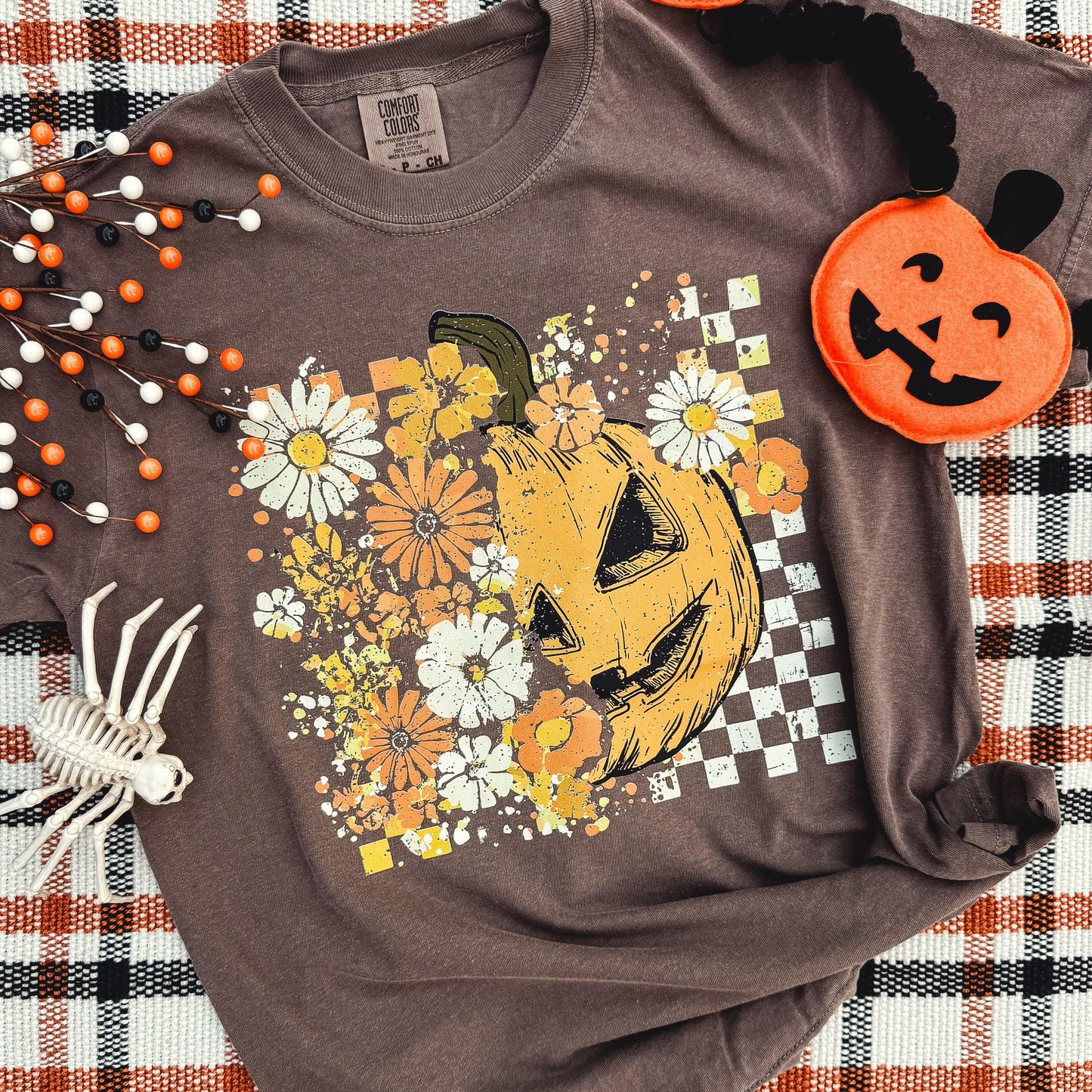 Half Pumpkin Half Flowers Soft Graphic Tee