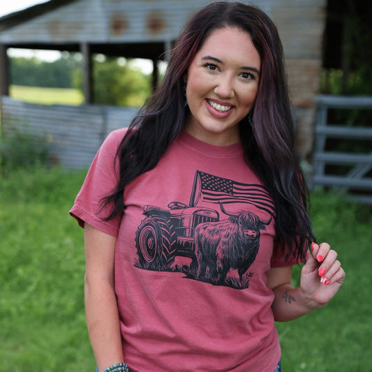 Highland Cow Flag Tractor Soft Graphic Tee
