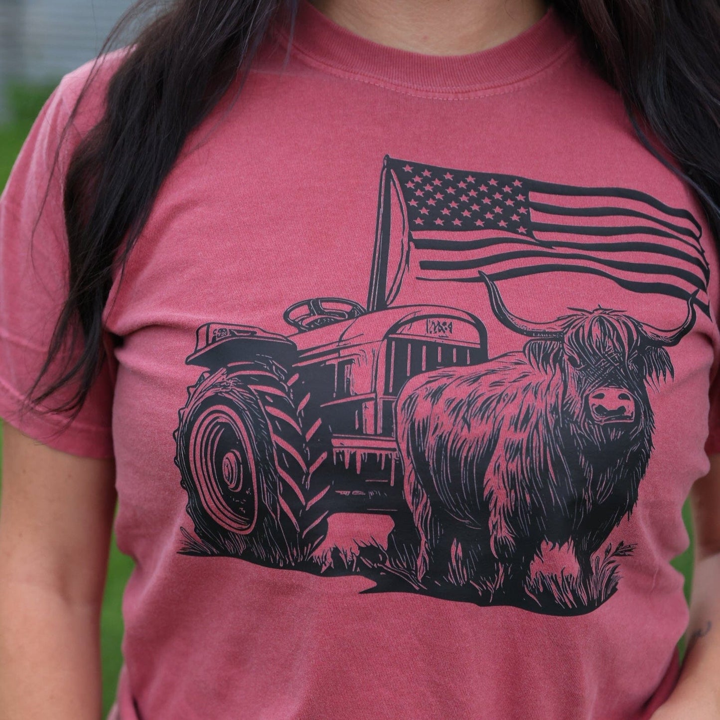 Highland Cow Flag Tractor Soft Graphic Tee