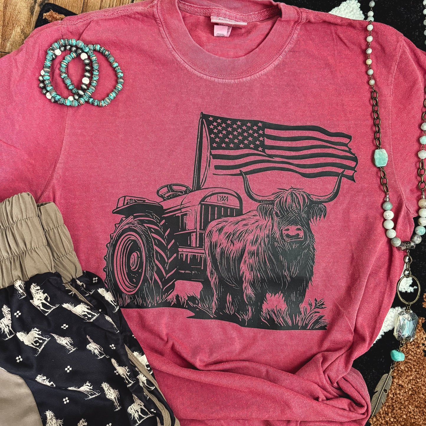 Highland Cow Flag Tractor Soft Graphic Tee