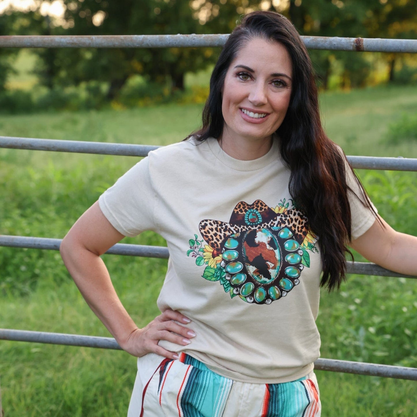 Leopard Hat Turquoise Squash Blossom Soft Graphic Tee