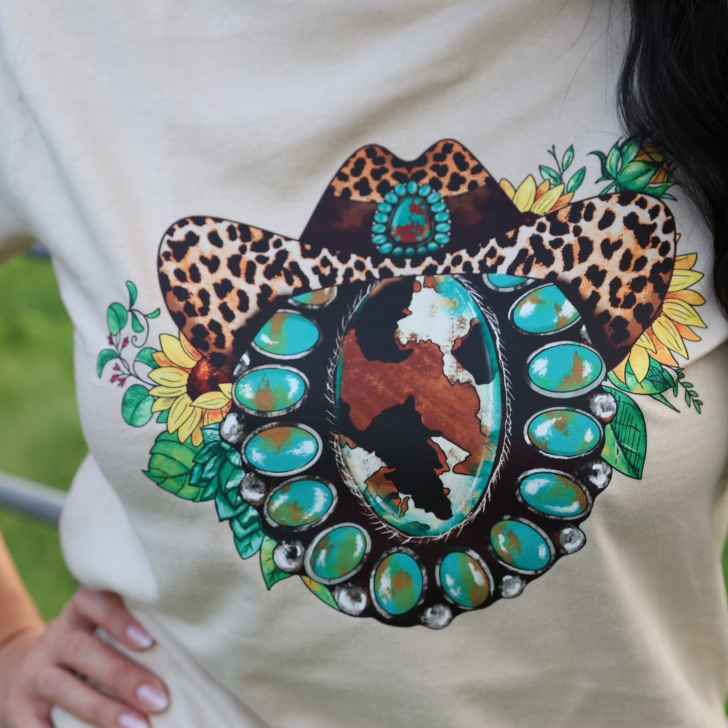 Leopard Hat Turquoise Squash Blossom Soft Graphic Tee