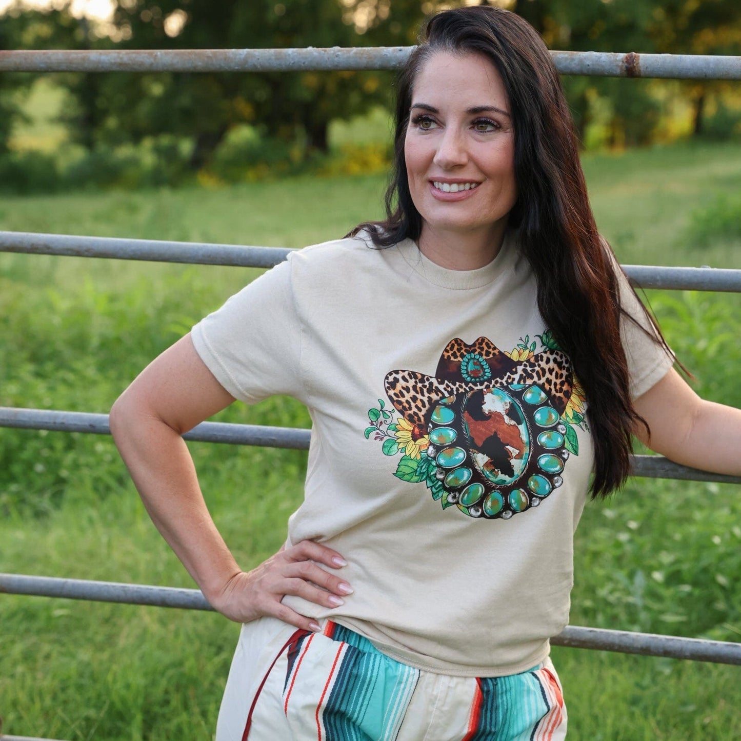Leopard Hat Turquoise Squash Blossom Soft Graphic Tee