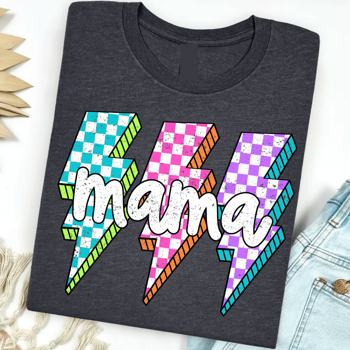 Neon Checkered bolt Graphic Tee