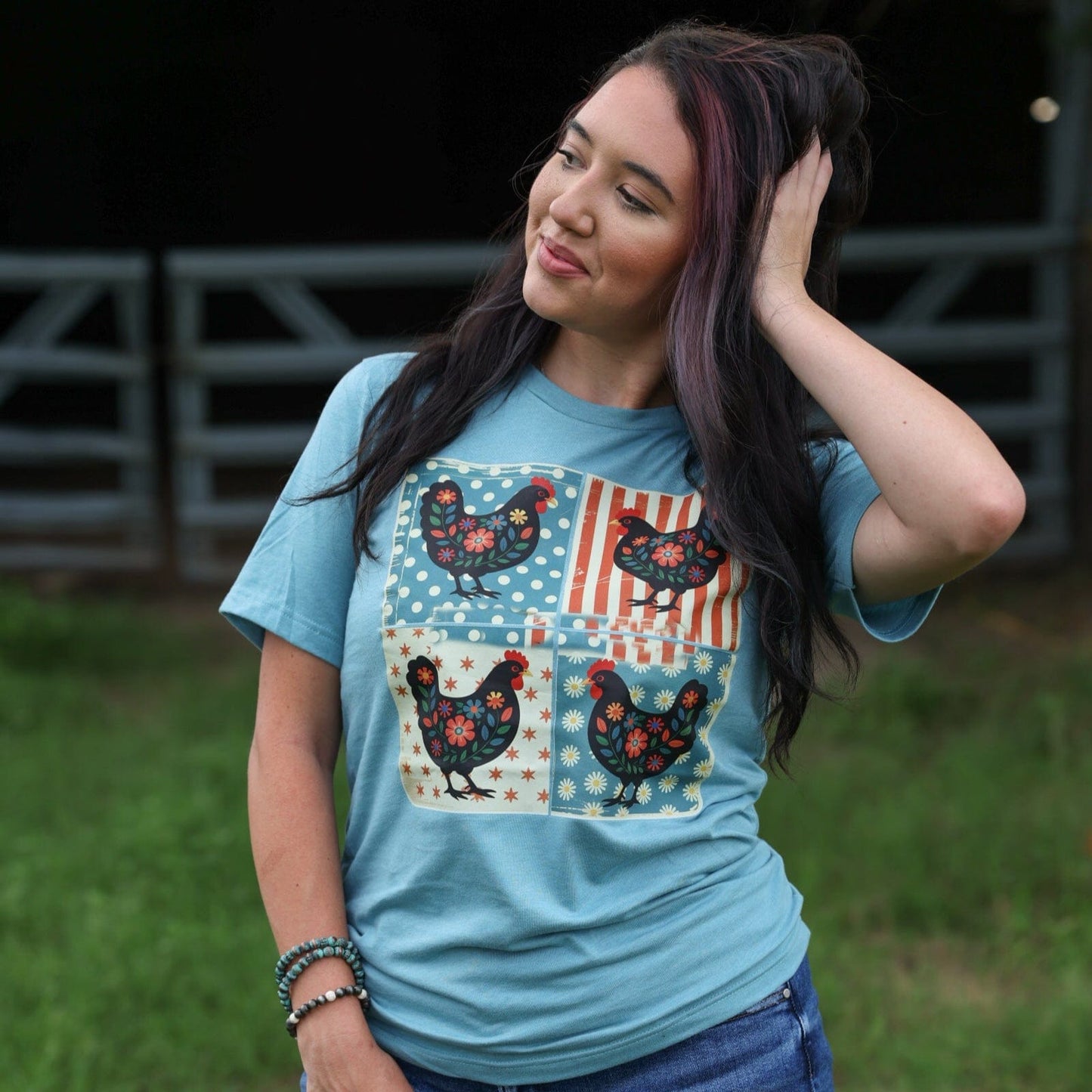 Patriotic Chicken Patchwork Soft Graphic Tee