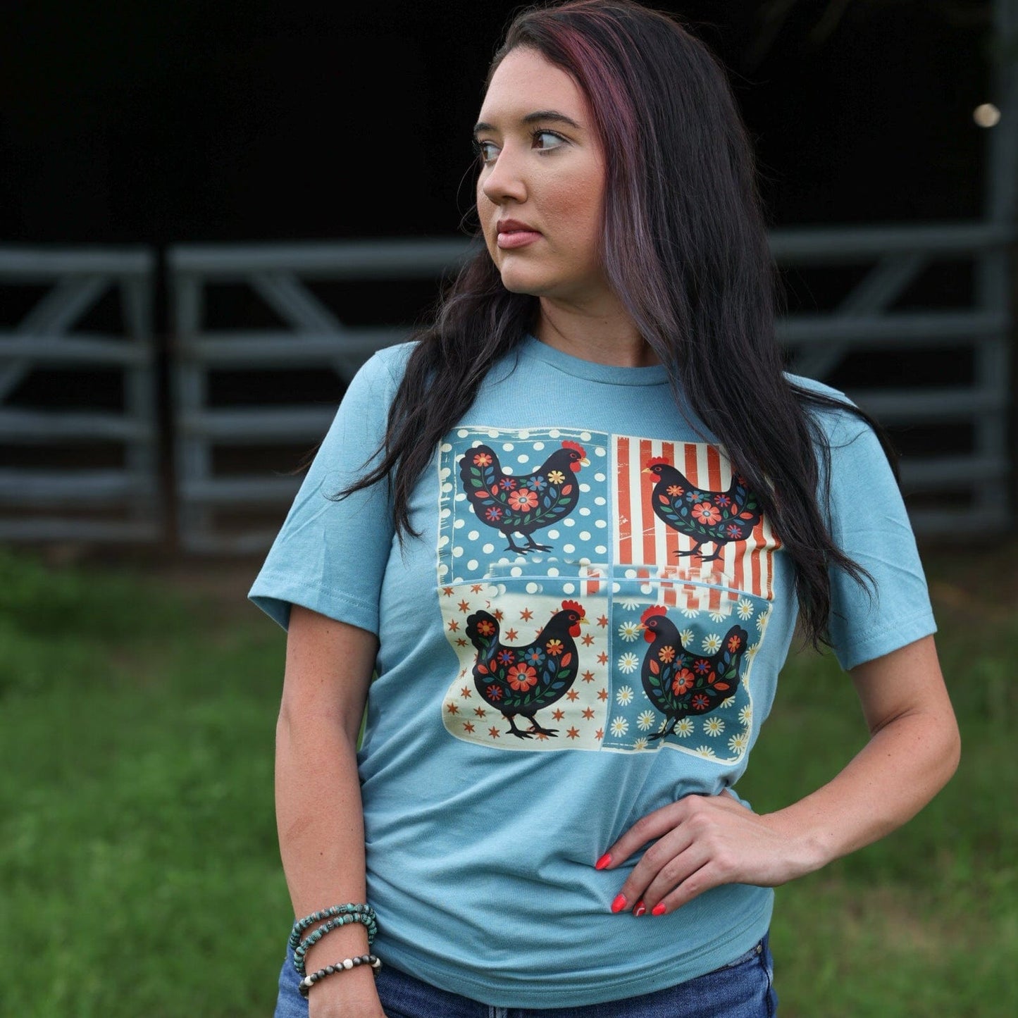 Patriotic Chicken Patchwork Soft Graphic Tee