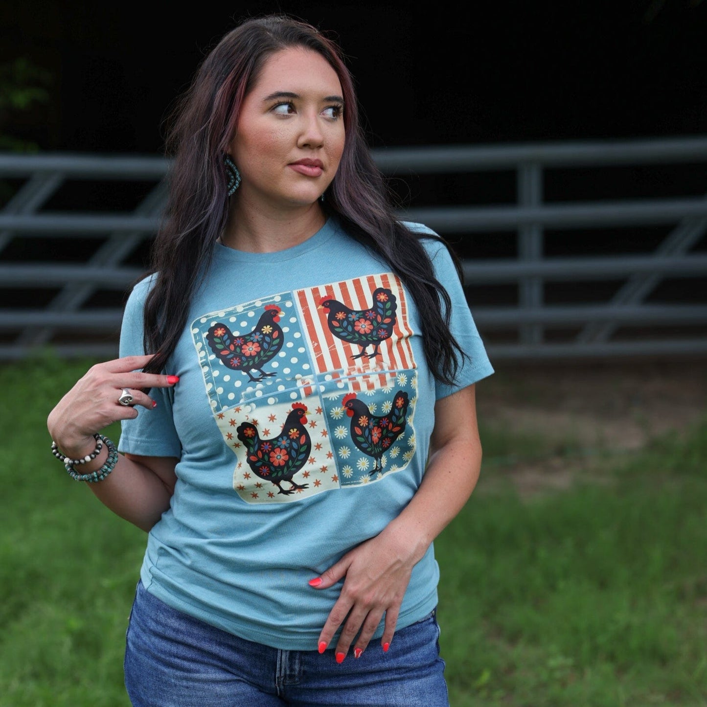 Patriotic Chicken Patchwork Soft Graphic Tee