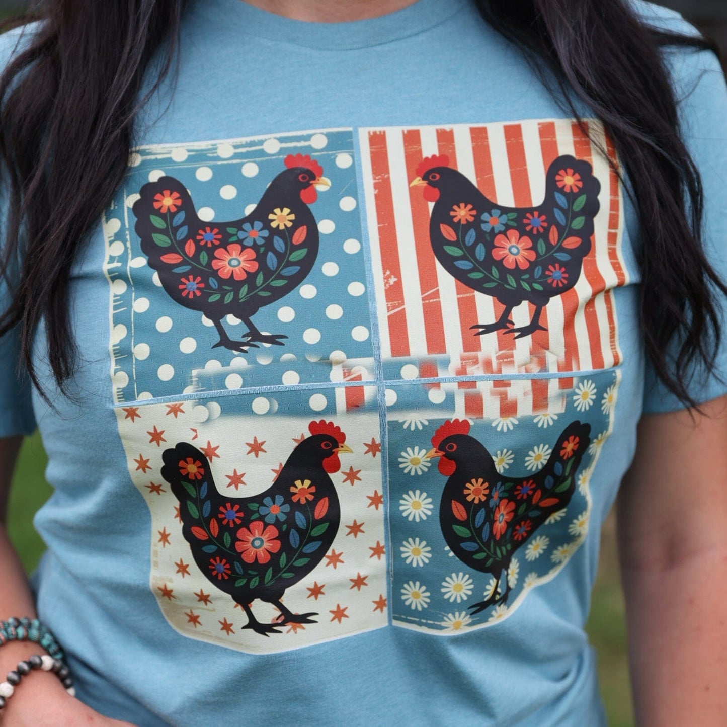 Patriotic Chicken Patchwork Soft Graphic Tee
