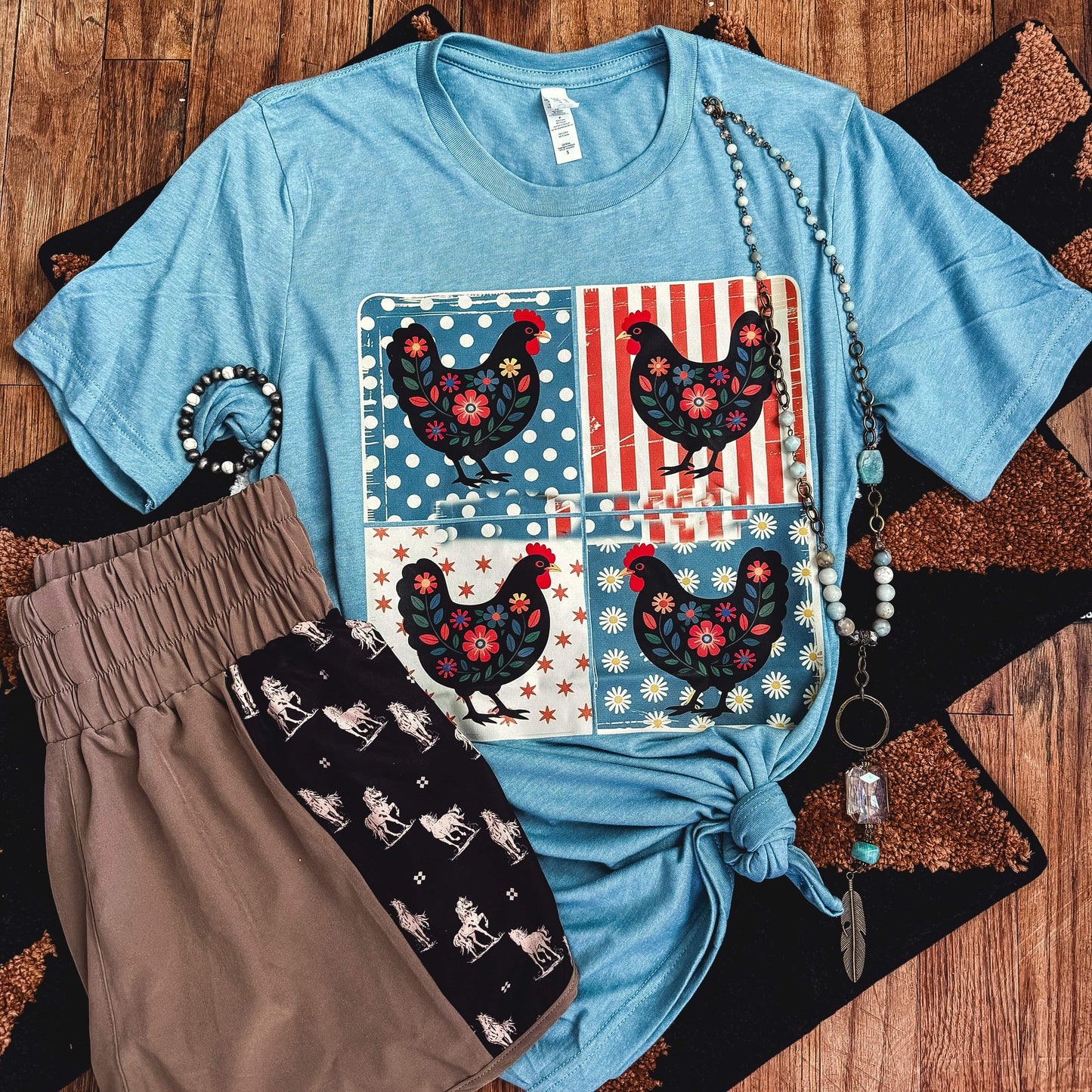 Patriotic Chicken Patchwork Soft Graphic Tee