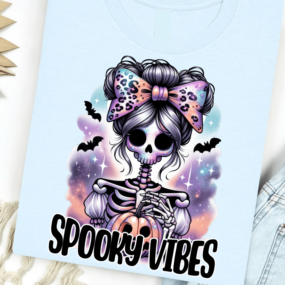 Spooky Vibes Neon Skeleton Graphic Tee