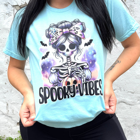 Spooky Vibes Neon Skeleton Graphic Tee