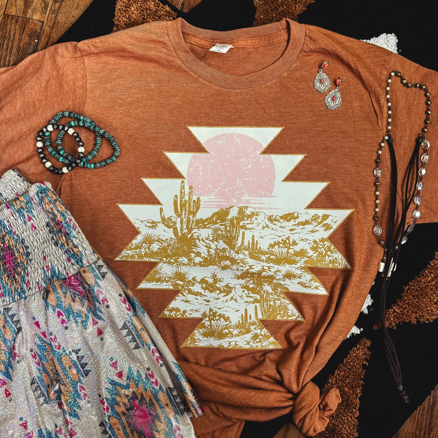 Sunset Aztec Desert Scene Soft Graphic Tee