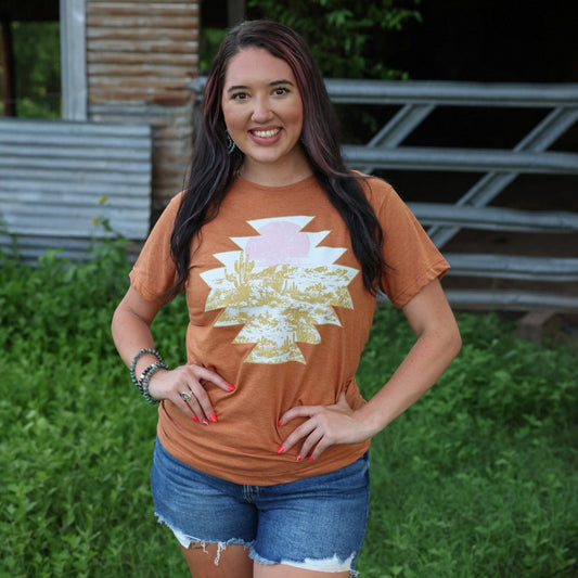 Sunset Aztec Desert Scene Soft Graphic Tee