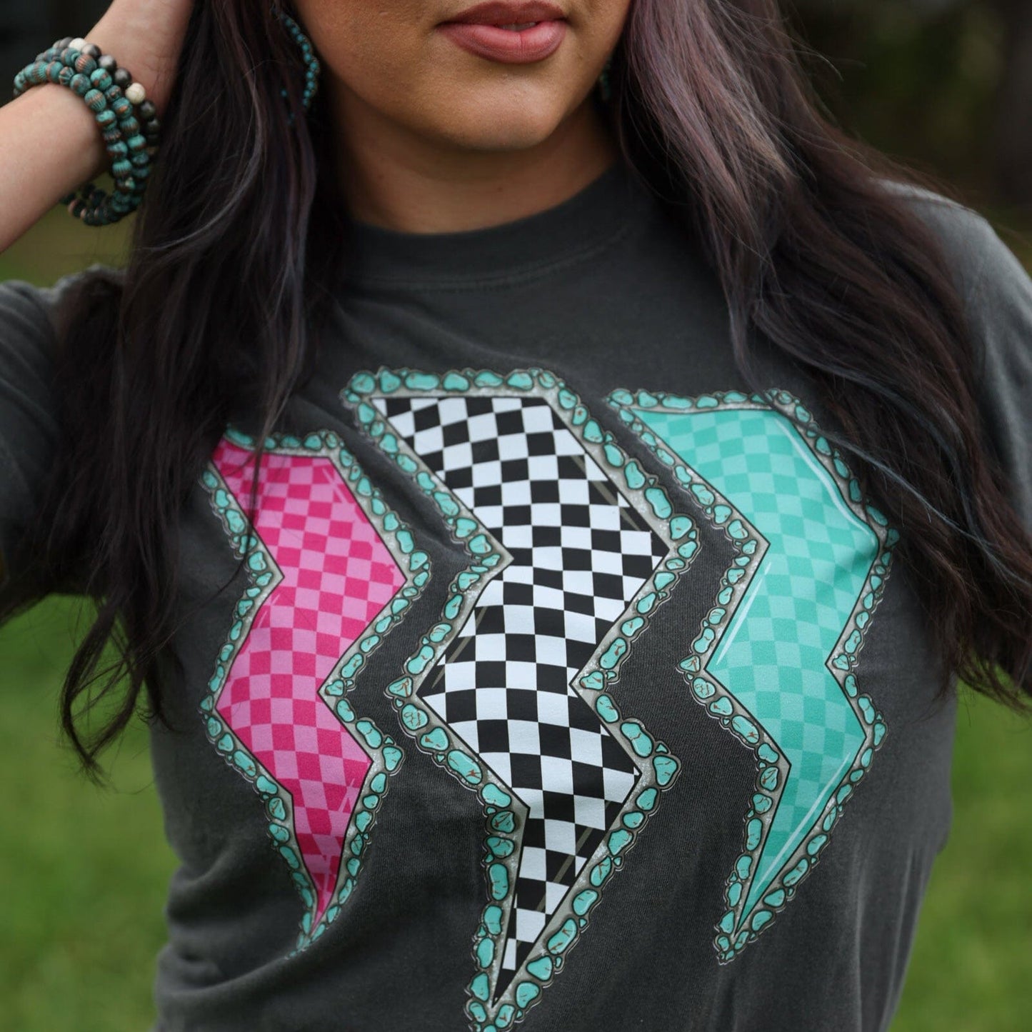 Triple Lightning Bolt Turquoise Border Tee Soft Graphic Tee