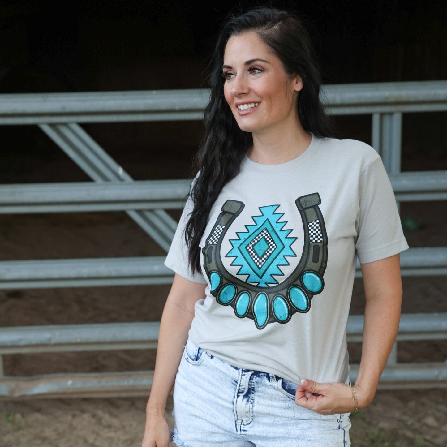Turquoise Aztec Horseshoe Soft Graphic Tee