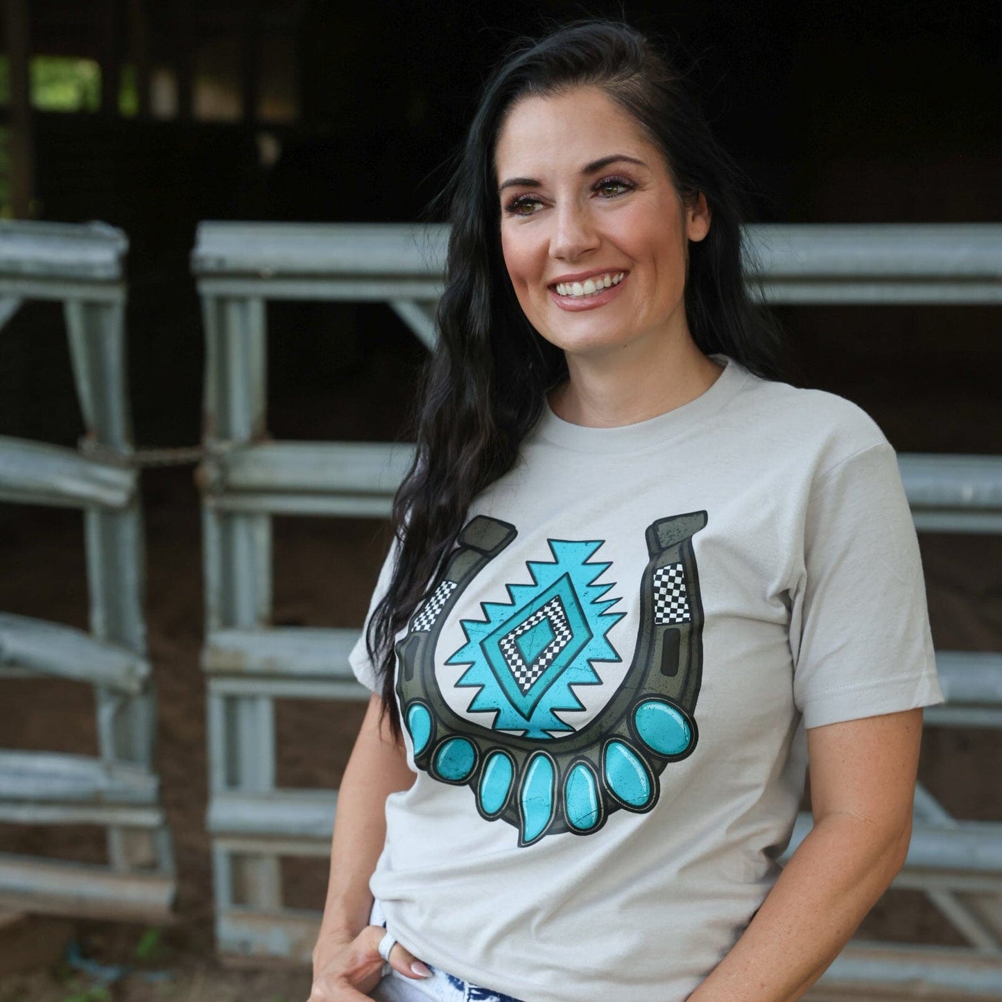 Turquoise Aztec Horseshoe Soft Graphic Tee