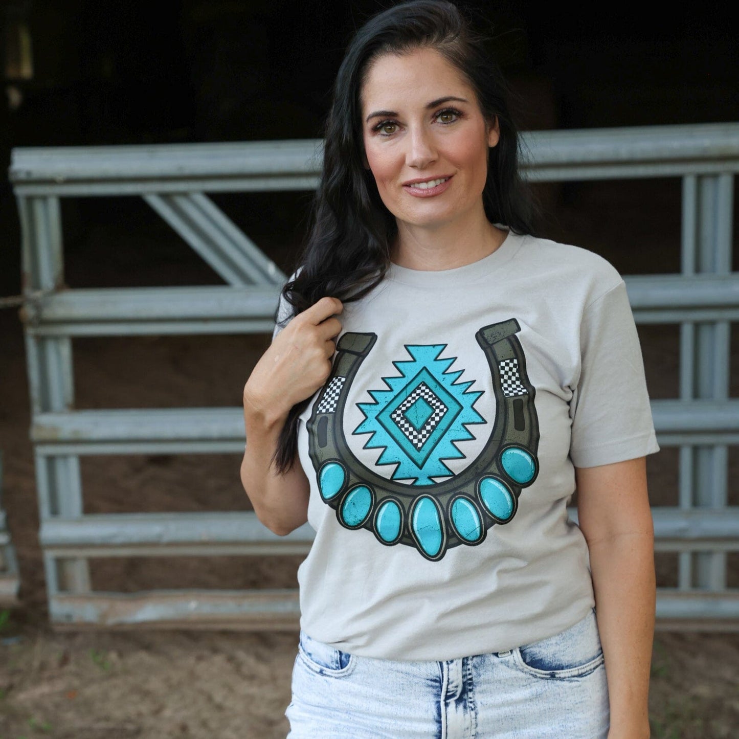 Turquoise Aztec Horseshoe Soft Graphic Tee