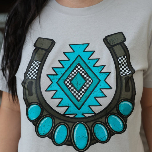 Turquoise Aztec Horseshoe Soft Graphic Tee