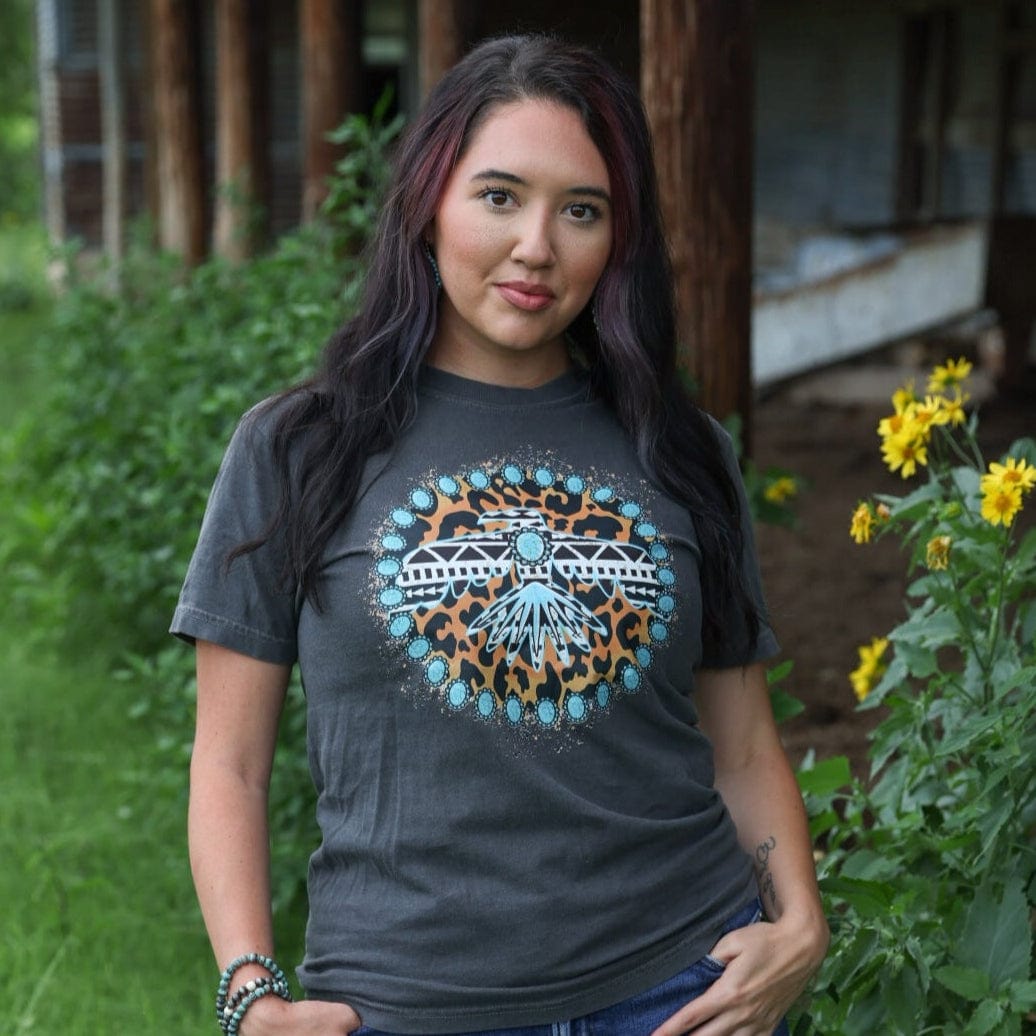 Turquoise Thunderbird Aztec Leopard Soft Graphic Tee