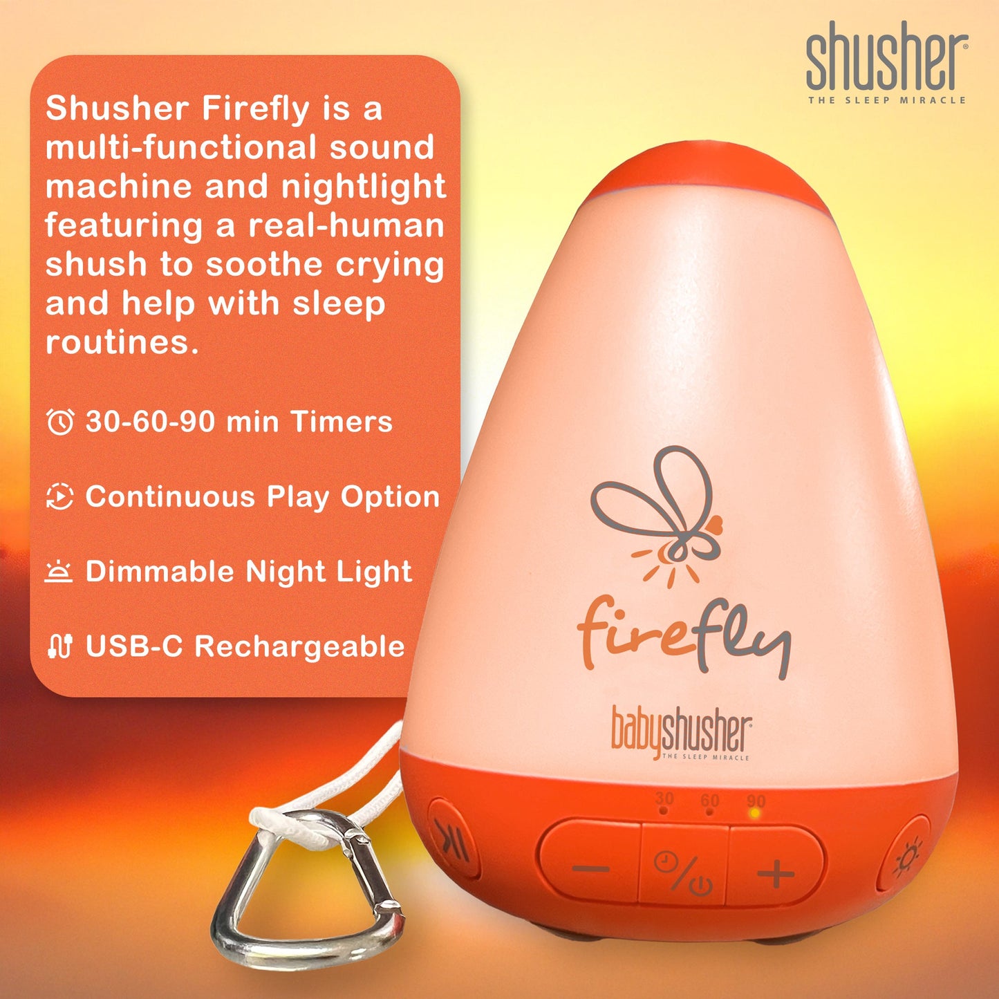 Firefly Portable Baby Sound Machine + Shushie Pacifier 2-Pack Bundle