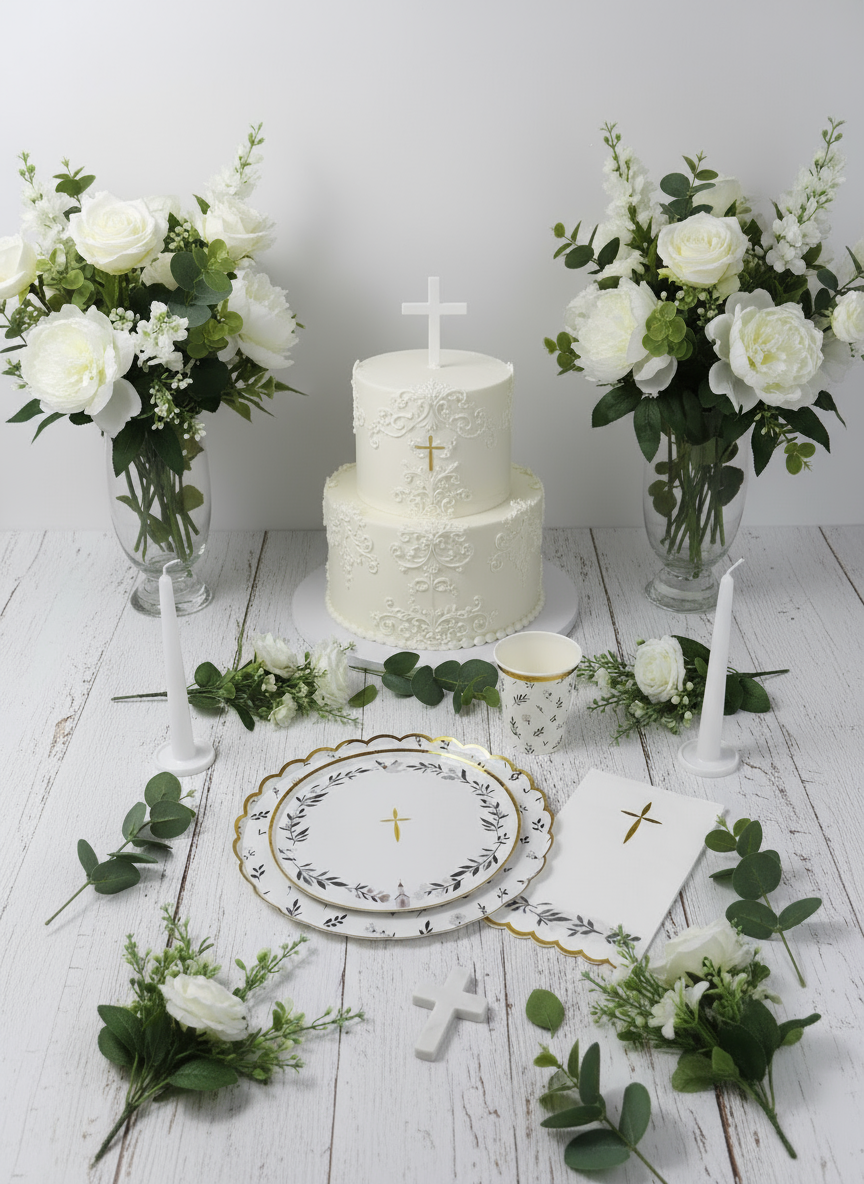 Religious Party Supplies Kit – Baptism First Communion | Plates, Cups, Napkins | Party in a Box