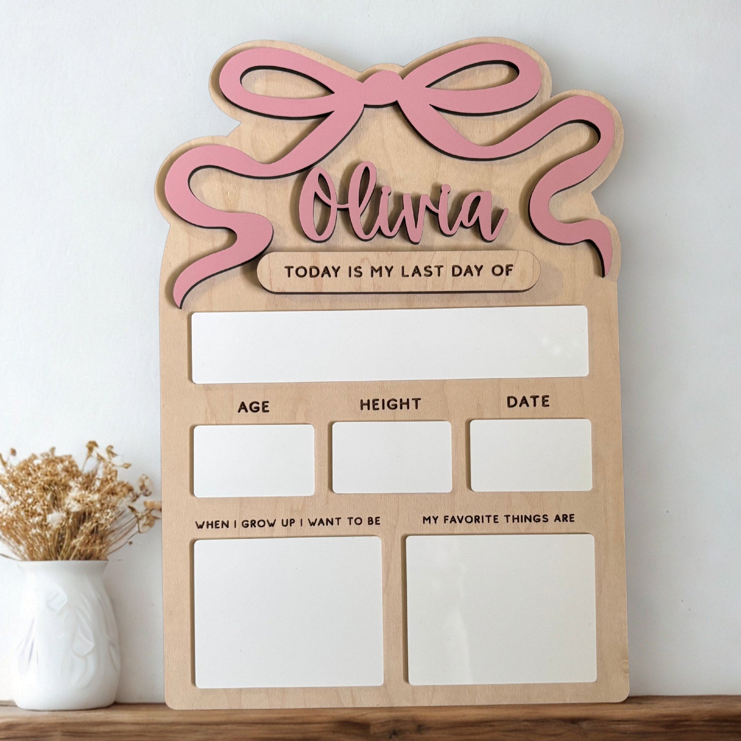 First Day School Sign Bow – Personalized Reusable Wooden Photo Prop
