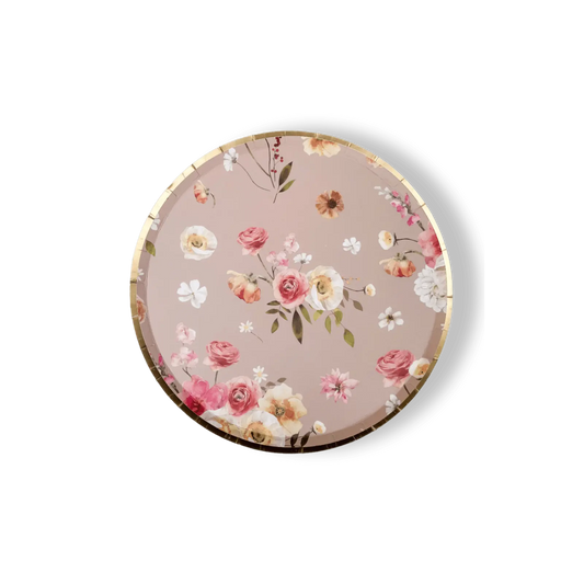 Floral Beige Paper Dessert Plate, (8pcs)