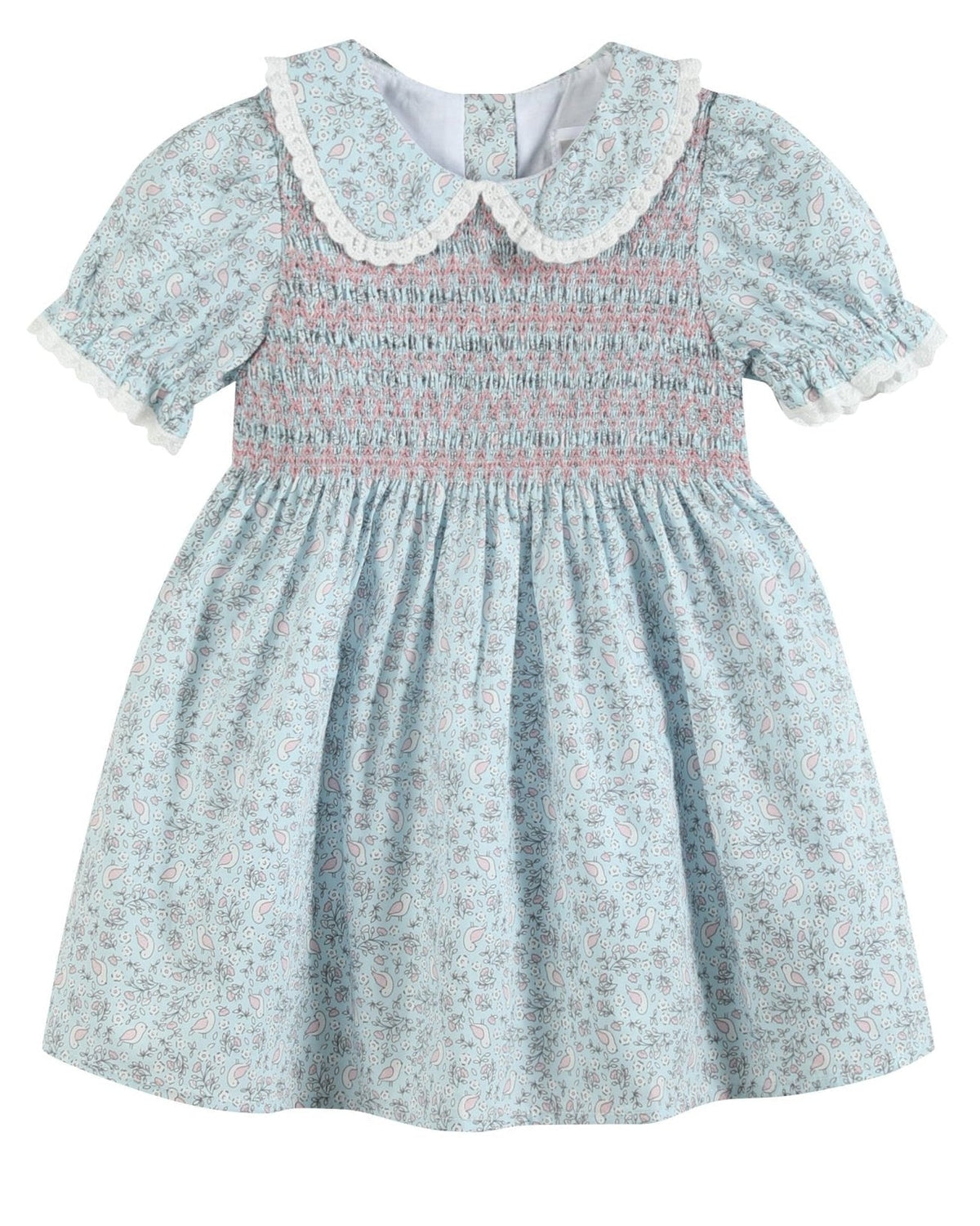 Floral Blue Dove Smocked Collared Dress