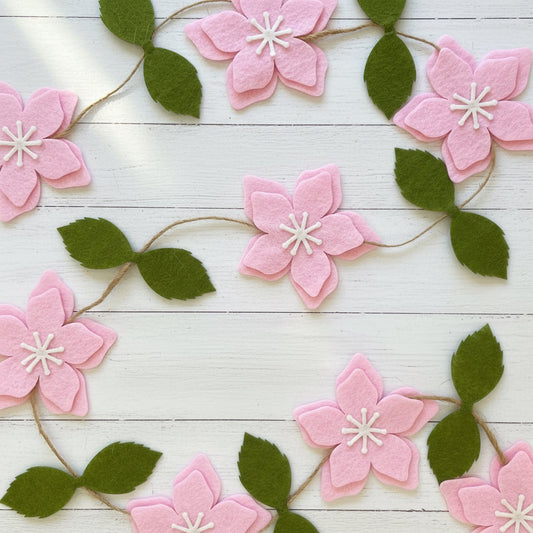 Pink Flower Felt Garland