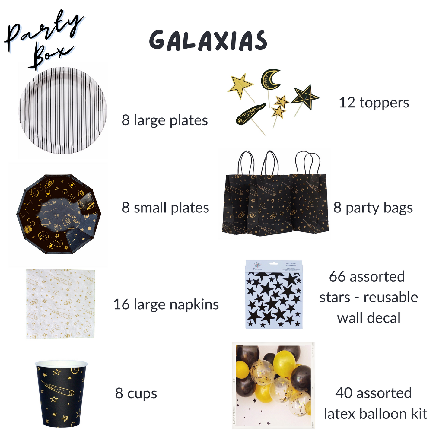 Space Birthday Party Supplies Kit – Planets, Stars, Galaxias | Party in a Box