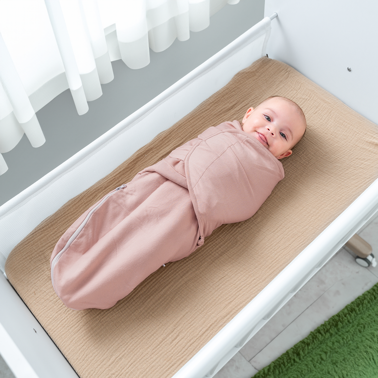 Easy Swaddle Blankets with Zipper in Light Blush, Blush, Mauve