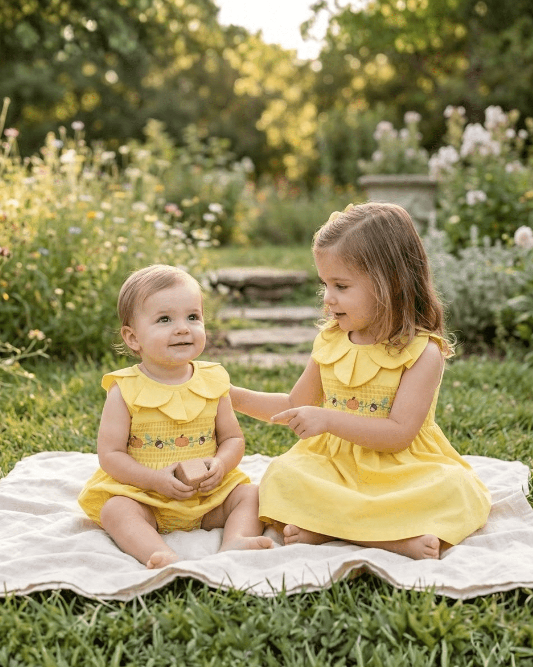 Golden Wheat Pumpkin Smocked Petal Collar Dress