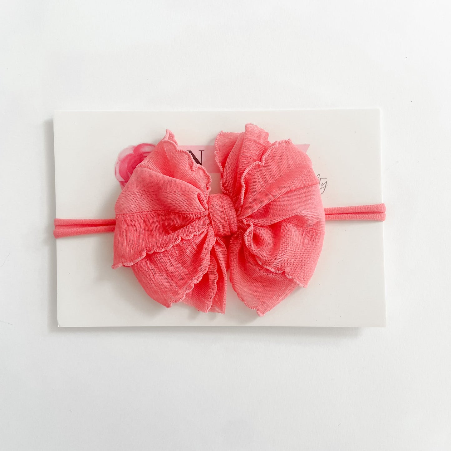Skinny Mini Ruffled Headband- Pink Grapefruit