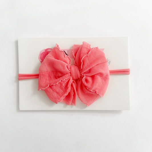 Skinny Mini Ruffled Headband- Pink Grapefruit