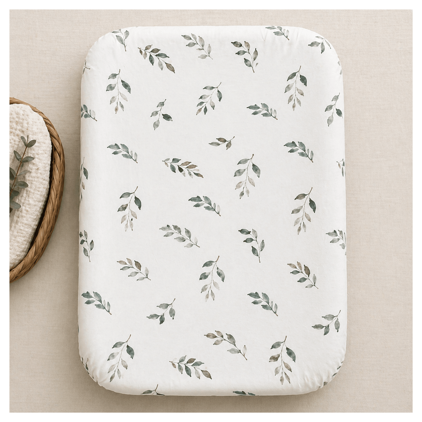 Green Leaves Bamboo Changing Pad Cover | Bassinet & Lounger Cover