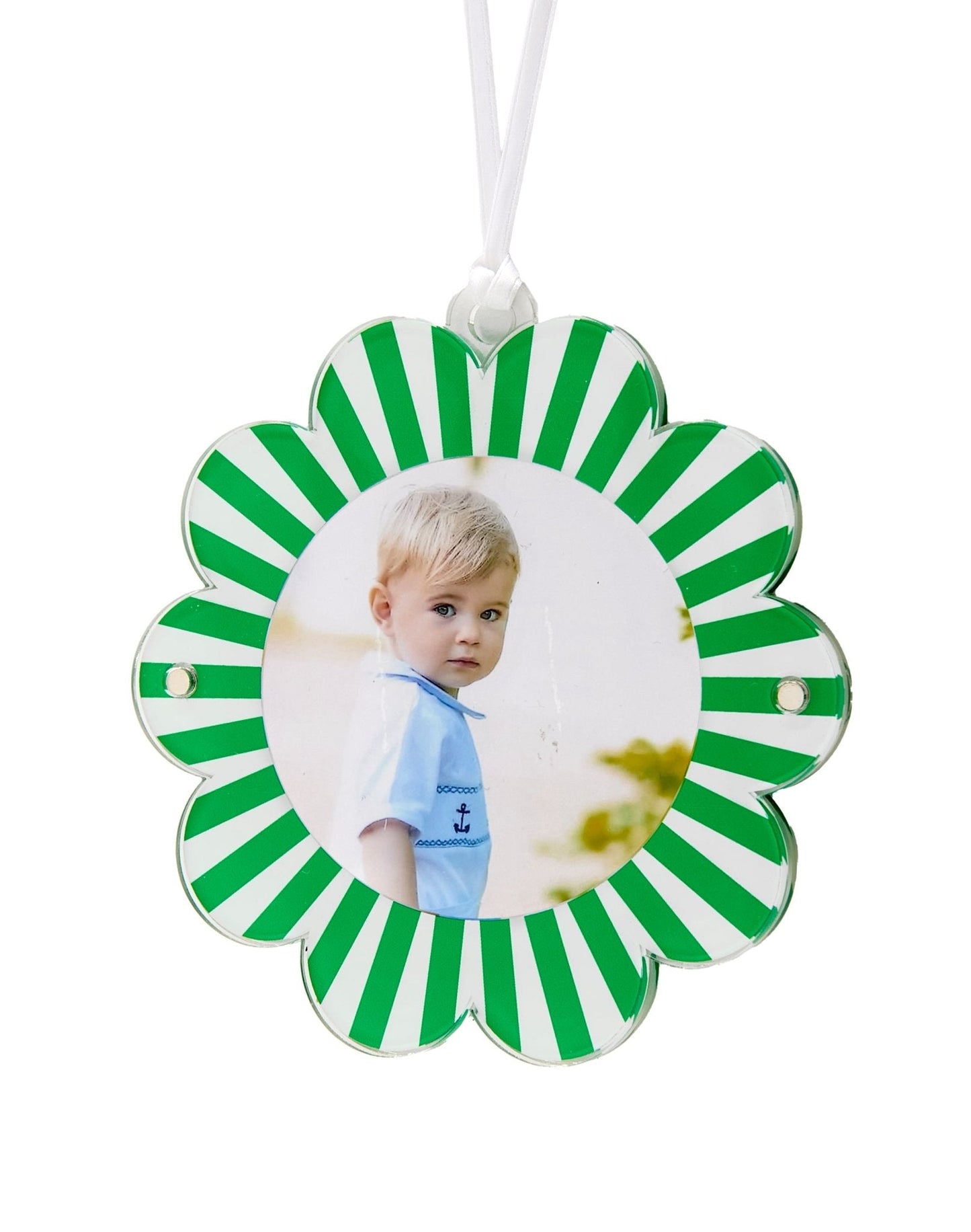 Green & White Acrylic Double-Sided Daisy Ornament