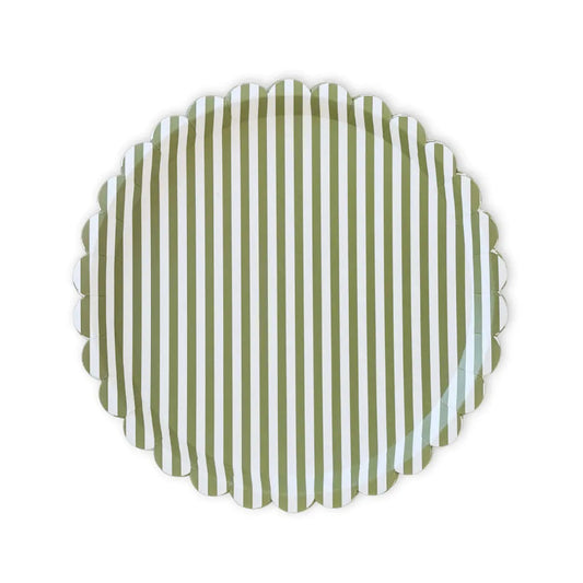Green & White Candy Stripe Scalloped Dinner Plates (12pcs)